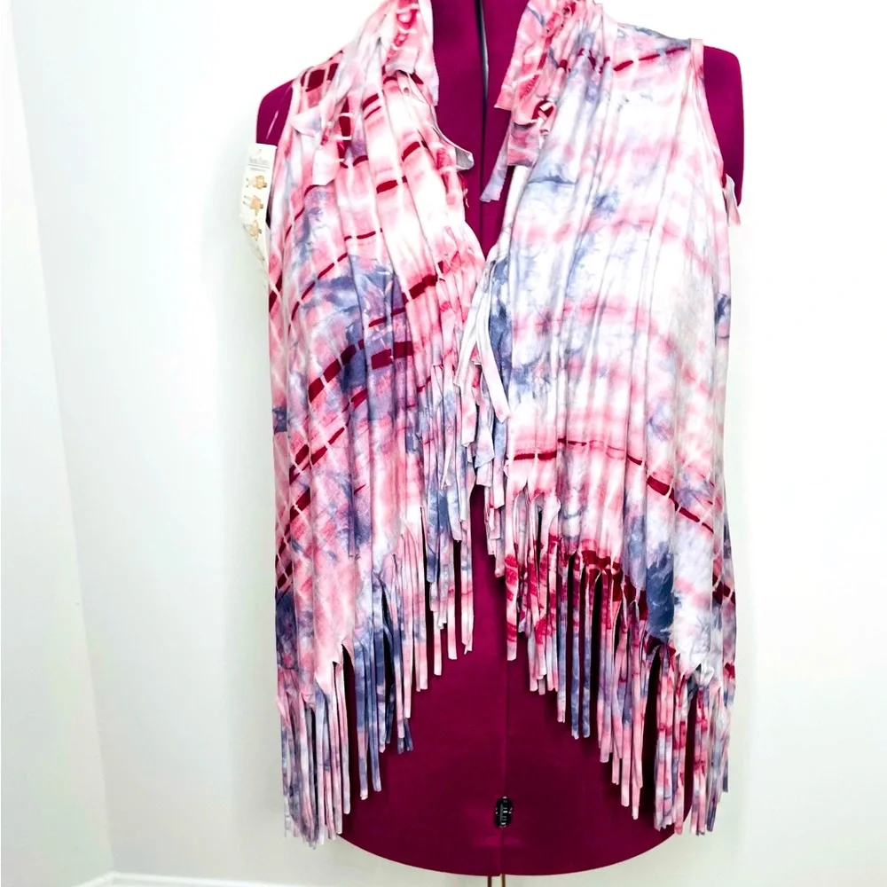 Shawl Dawls Boho tie dye fringe convertible hippie shawl scarf NWT One Size